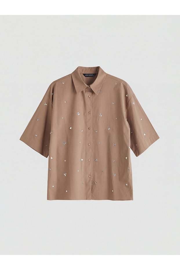 Brown Stone Embroidered Women's Shirt from Giyçık Store