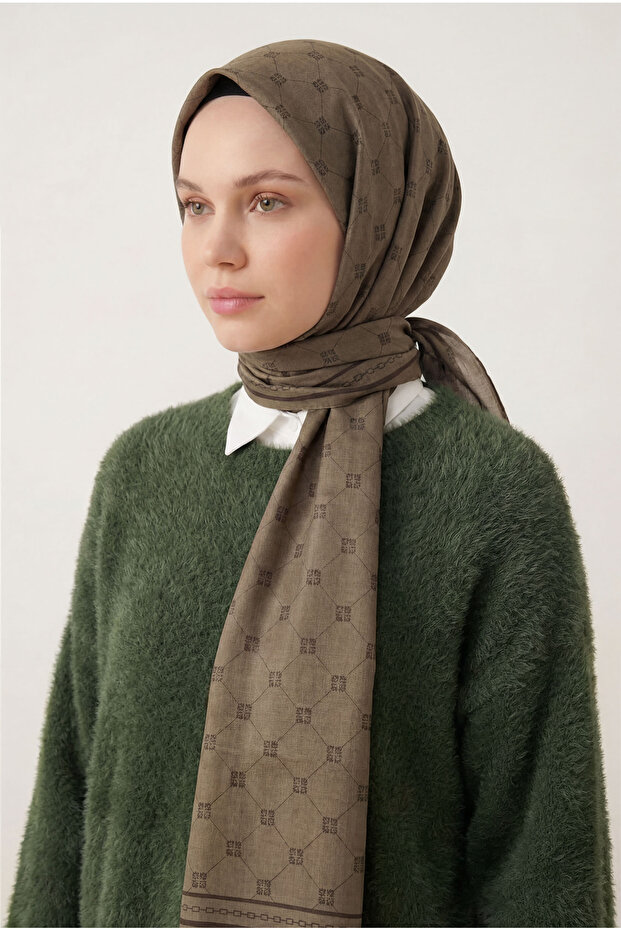 Lorena Silkhome - Liva Shawl 481005-07 | 200X90 cm | Tok Duruşlu, Non-Slip, Khaki