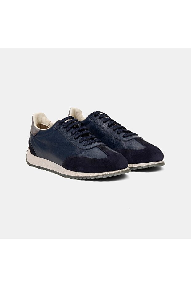 Men's Navy Blue Lace-Up Leather Sports Shoes