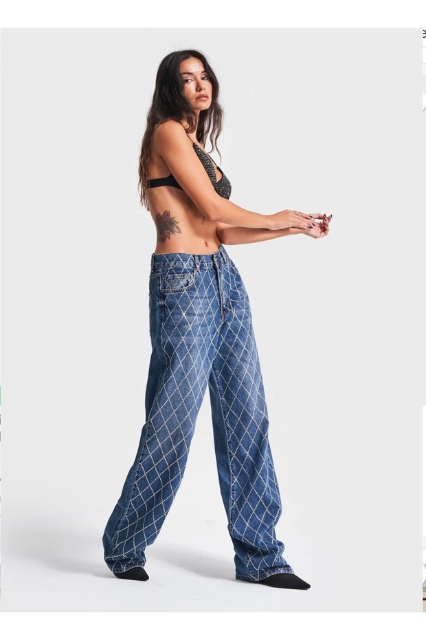 Taşlı Pantolon Mavi - 2