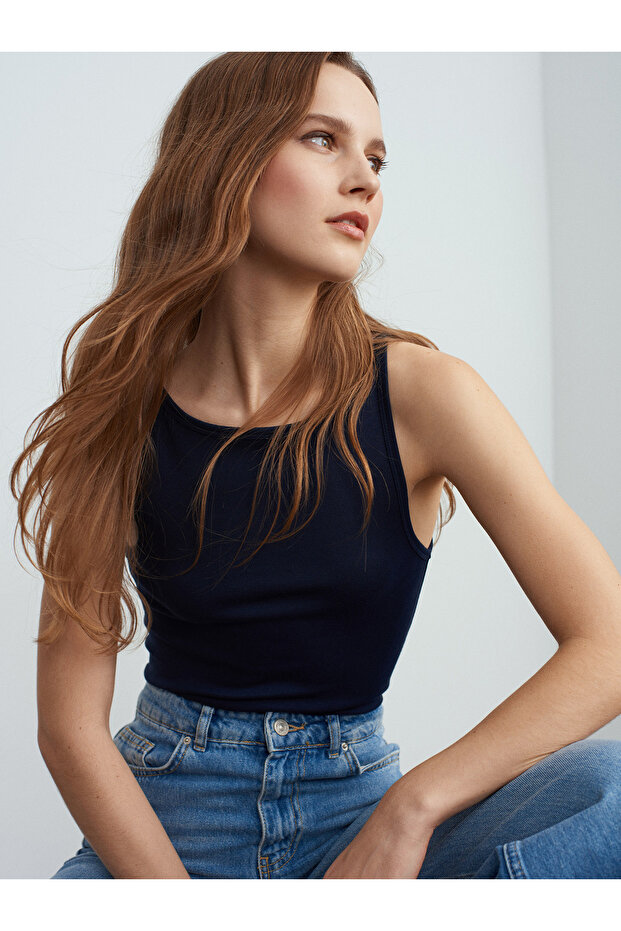 21048 Halter Yaka Top-Lacivert - 1