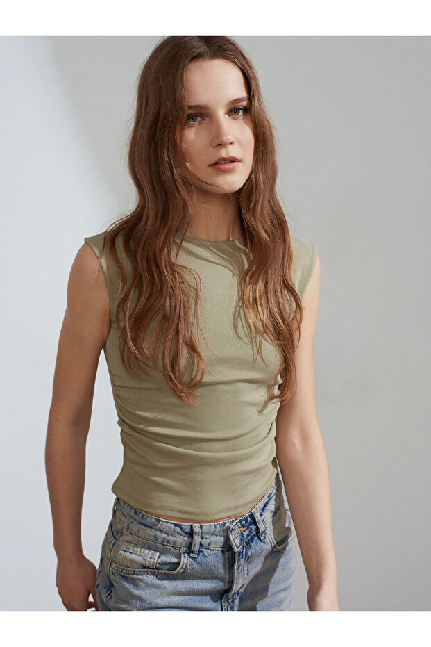 21054 Büzgülü Basic T-Shirt-Çağla - 1