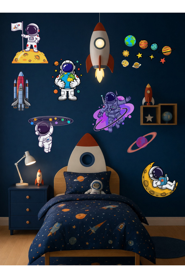 Space Astronaut Kids Room Wall Sticker Rocket Planet Baby Kids Room Decorative Wall Ornament