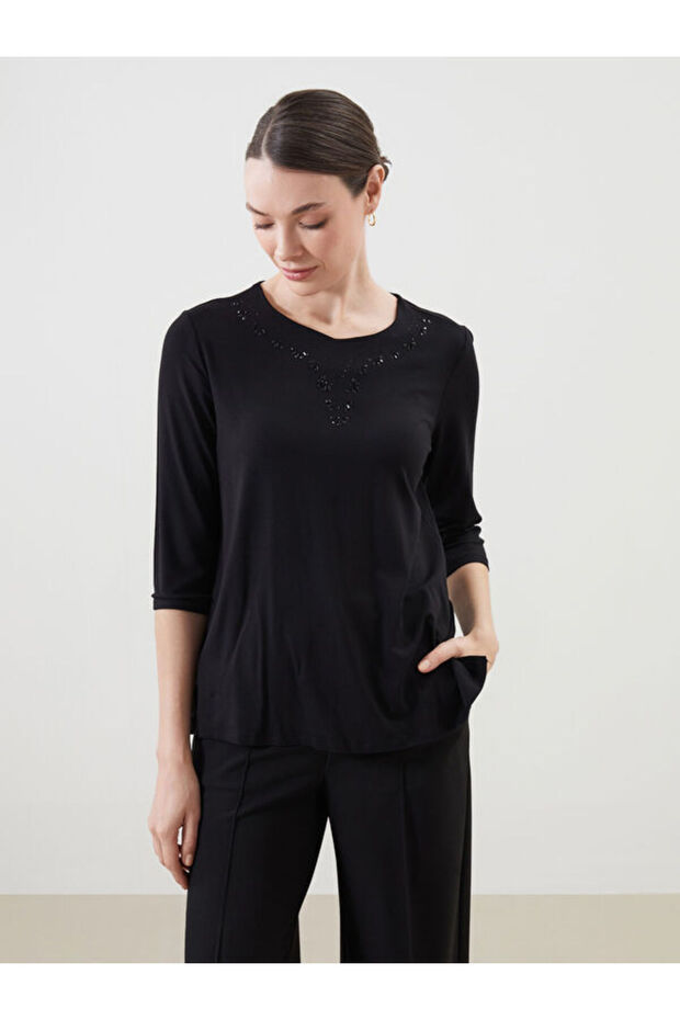 Crew Neck Stoned Women's Blouse