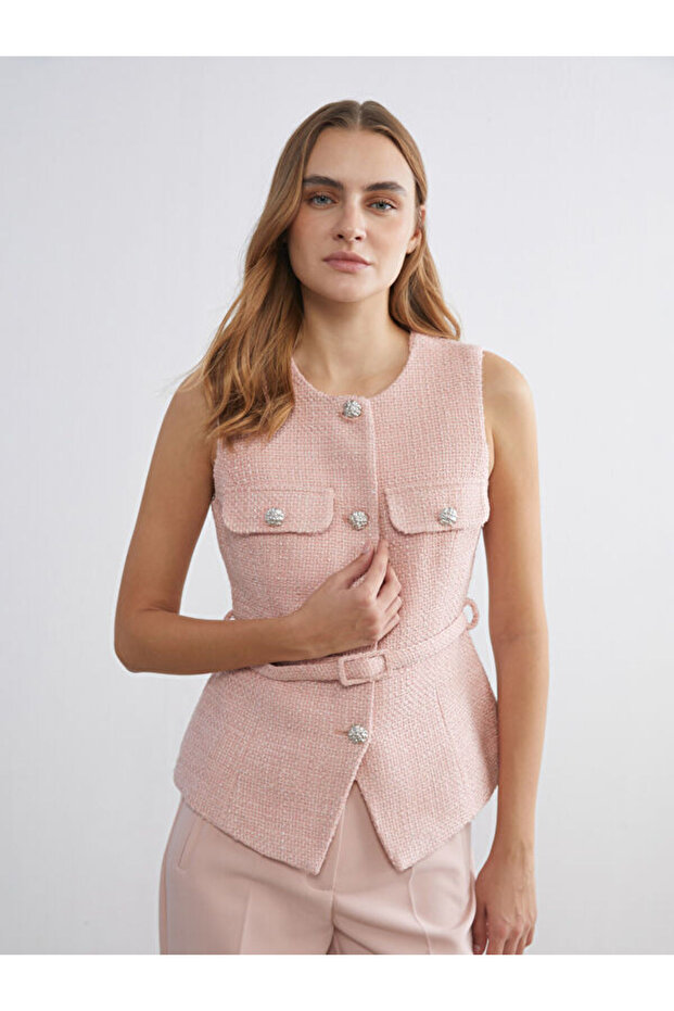 Esvab • Modern & Distinctive Zero Roba Collar Women's Tweed Vest