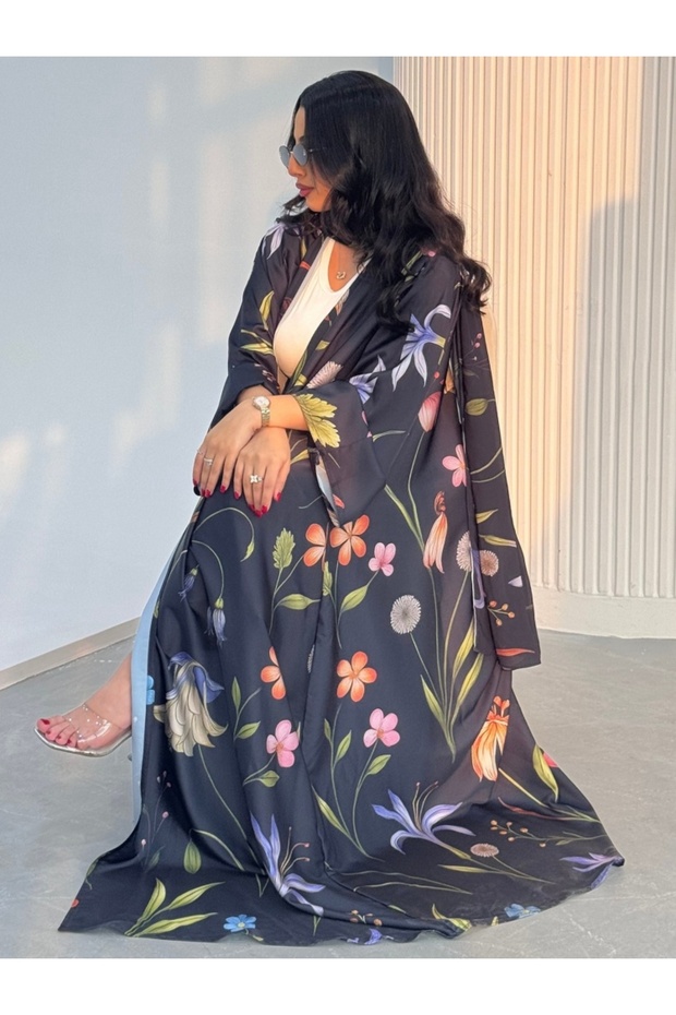 Fashionable Printed Robe and Headscarf Two-piece Set