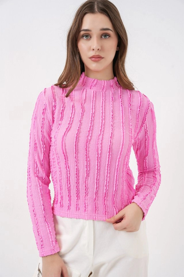 بلوزة محبوكة مرنة ذات ملمس مميز 975 - وردي - 4