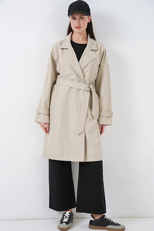 Double-Breasted Collar Trench Coat 5987 - Beige - 4