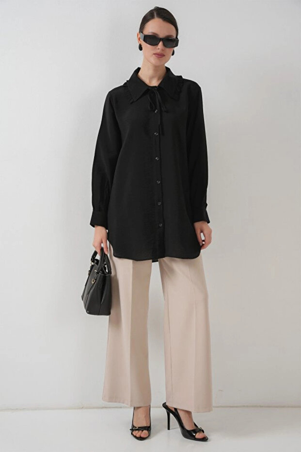 قميص طويل مكشكش تونيك 5952 - أسود - 2