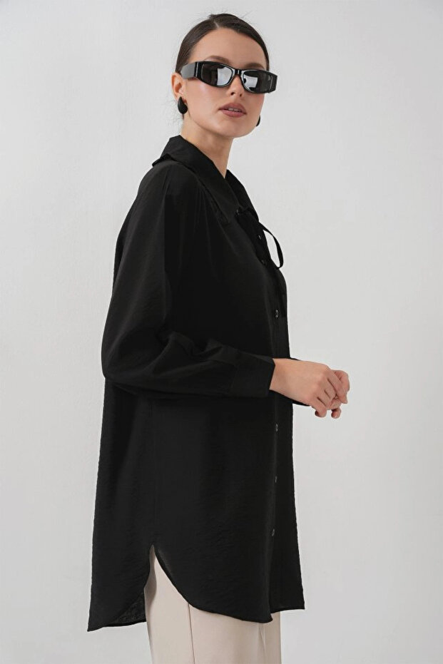 قميص طويل مكشكش تونيك 5952 - أسود - 4