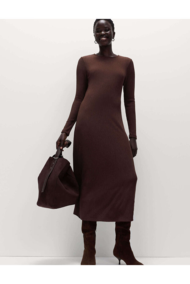 Pliseli Midaxi Jersey Elbise - 5