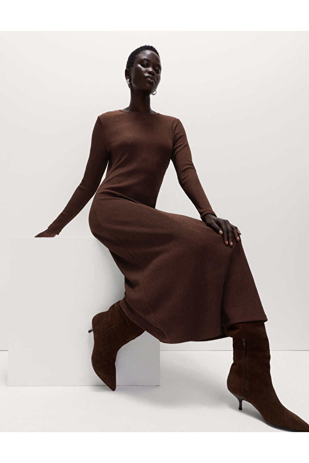 Pliseli Midaxi Jersey Elbise - 2