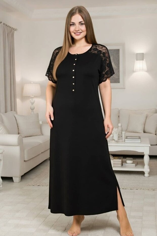 Women's Plus Size Ripped Buttoned Pocketed Long Dress Nightgown