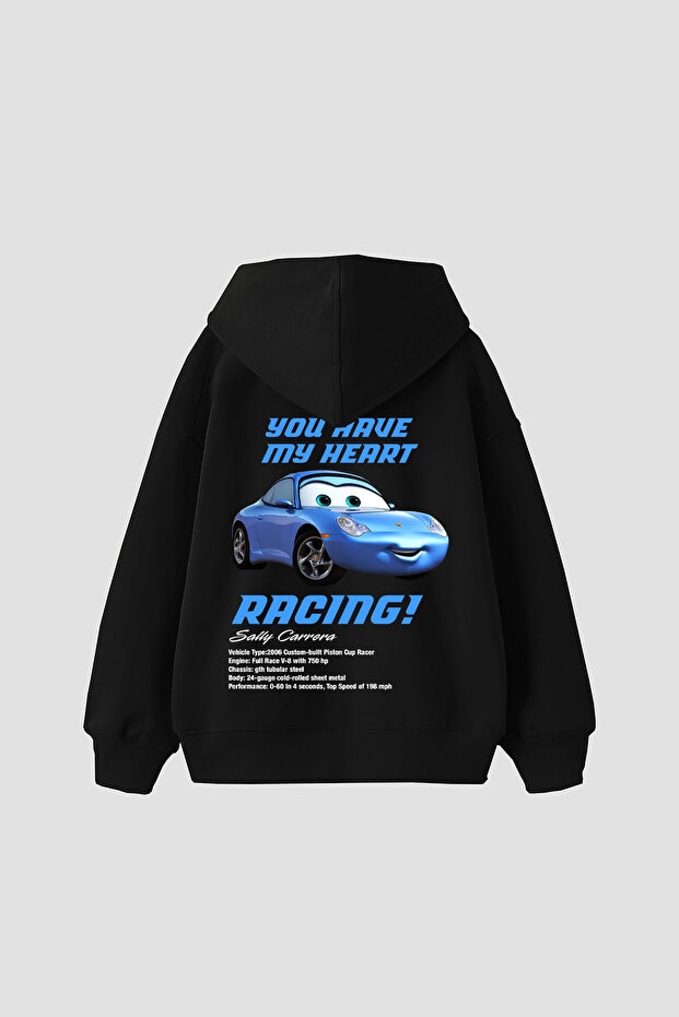Sally Printed Oversize Unisex Black Hoodie