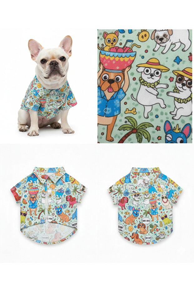 Aloha-Hola! Thematic Pop-Art Summer Pet Shirt Light Green