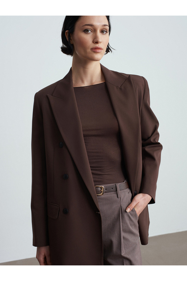 60784 Double-Breasted Blazer Jacket-Brown