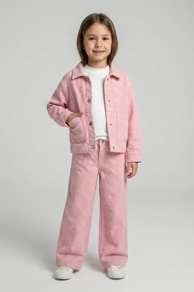 Gabardine Heart Jacket, Trousers and Badi 3-Piece Girls' Holiday Casual Set