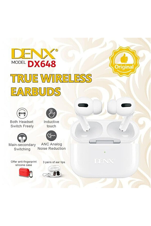 سماعات أذن لاسلكية حقيقية بتقنية بلوتوث من دينكس مع ميكروفون وعلبة شحن، طراز DX648