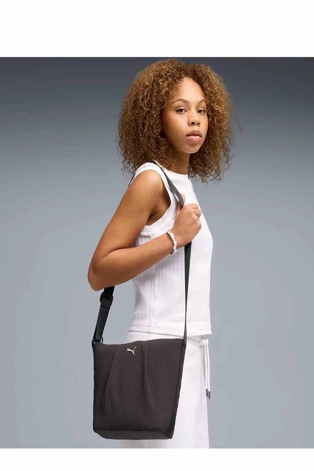Women's Black Textured Shoulder Bag - Stylish Daily Bag with Gold Logo