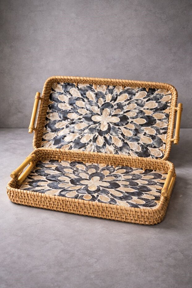 Set of 2 Rectangular Patterned Trays - Wicker Tray - Patterned Wicker Tray - 3