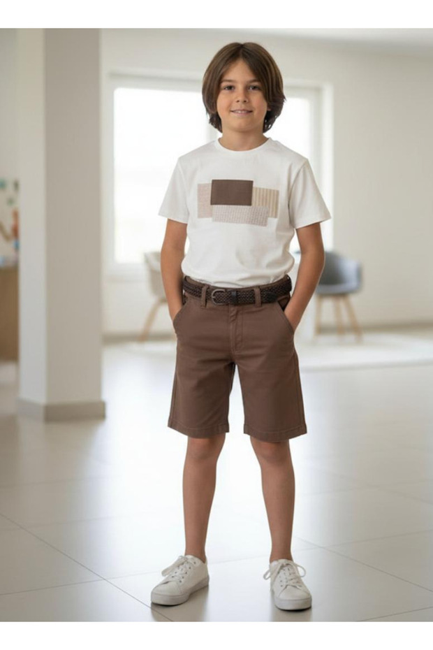 Appliqued T-Shirt and Gabardine Shorts Set for Ages 9-14
