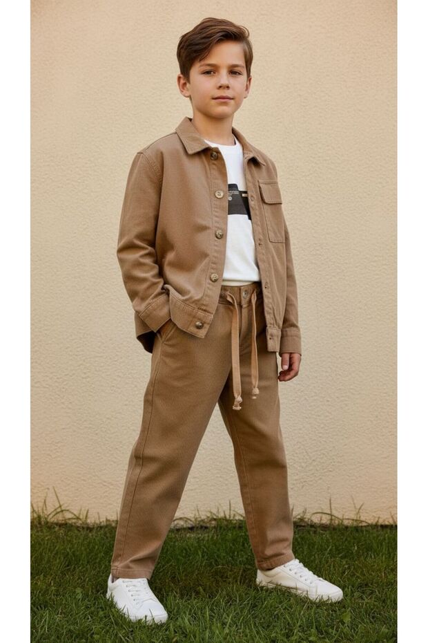 09-14 Years Old Jacketed Triple Terry Suit - Beige