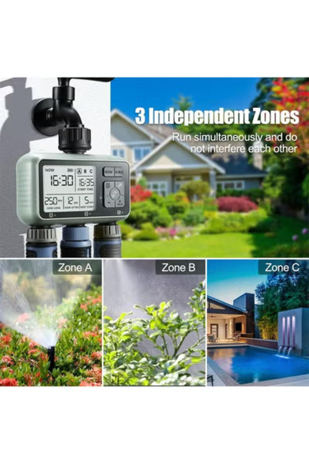 مؤقت الرشاشات، مؤقت خرطوم بثلاثة منافذ، مؤقت مياه قابل للبرمجة - من نقطة واحدة إلى ثلاث نقاط - 6