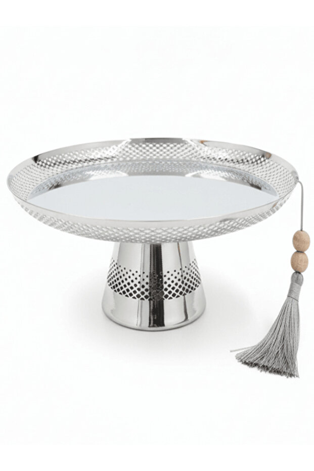 Footed Metal Candy Tray – Stylish Silver Finish, Ideal for Serving Sweets & Desserts, 27 × 1