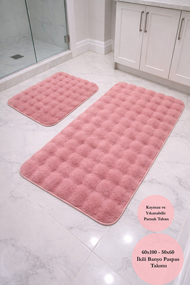 Pufina Pink Ultra Soft Luxury Non-Slip and Cotton Based Modern 2-Piece Bathroom Mat Set