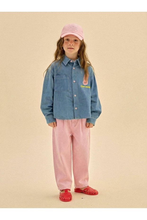 Girl's Cotton Blue Shirt and Pink Pants Set - Stylish Set with Pockets and Buttons