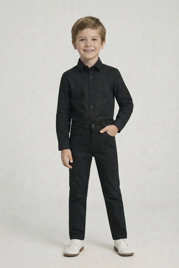 Boys' Black Long Sleeve Shirt Black Pants April 23 October 29 Performance Outfit