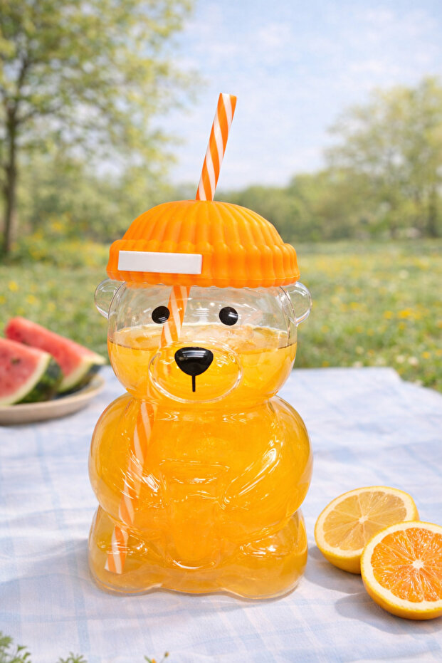 Bearista Teddy Bear Borosilicate Glass with Straw 580 ml – Iced Coffee & Cold Drink