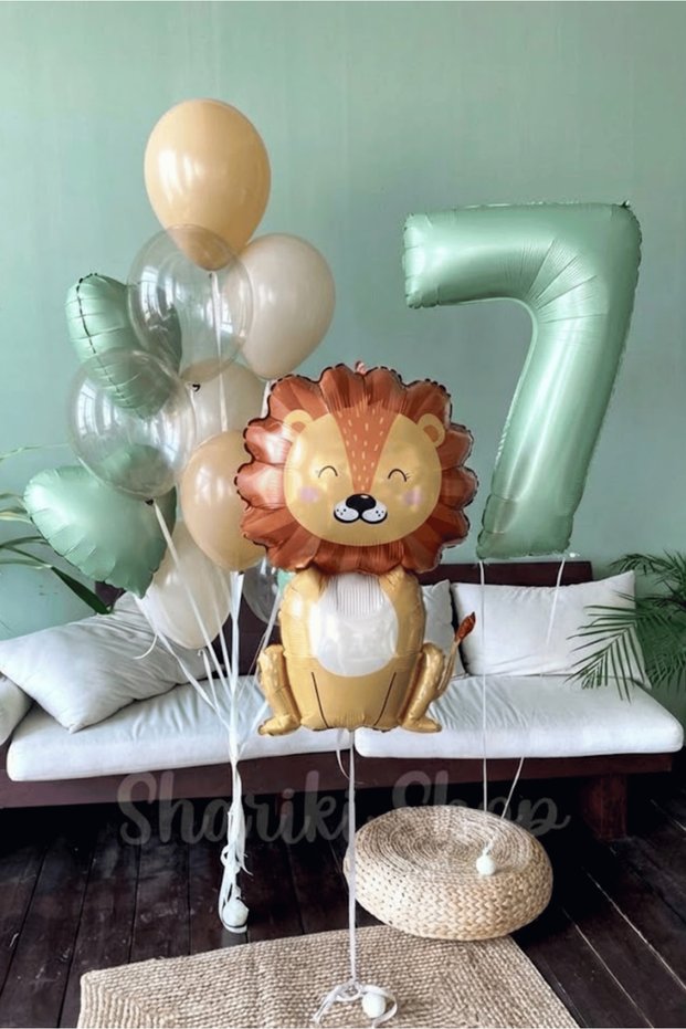 Retro Color 7 Year Old Lion Themed 10 Piece Balloon Set Party Decoration