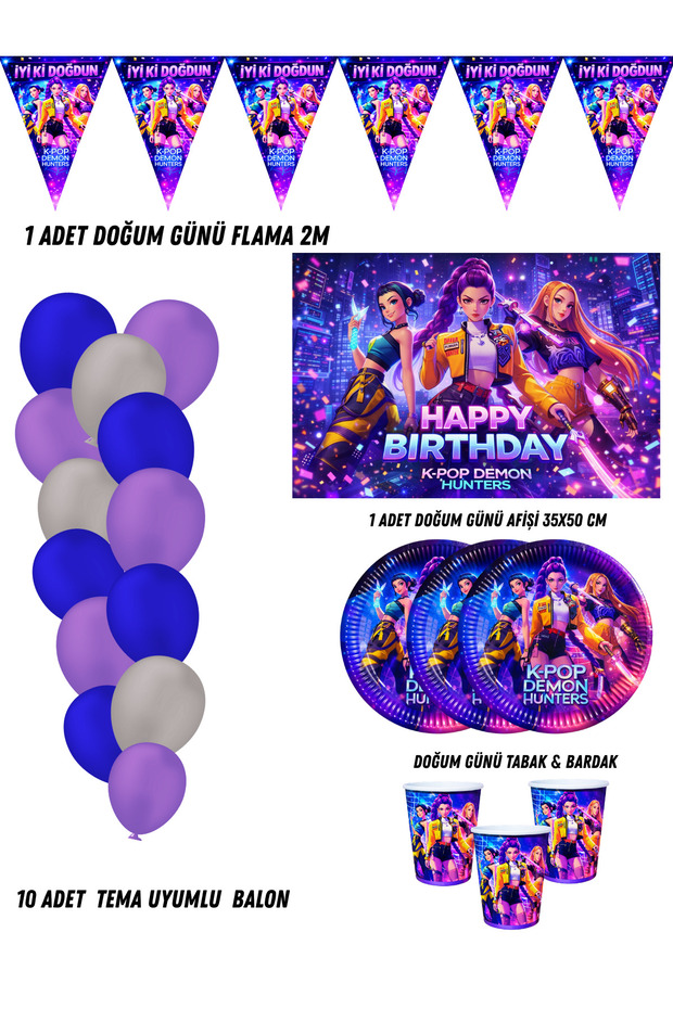 Kpop K-Pop Demon Hunters Themed Birthday Party Supplies Ornaments for 32 People