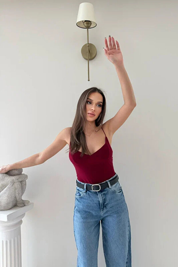 İp Askılı V Yaka Bodysuit - 3