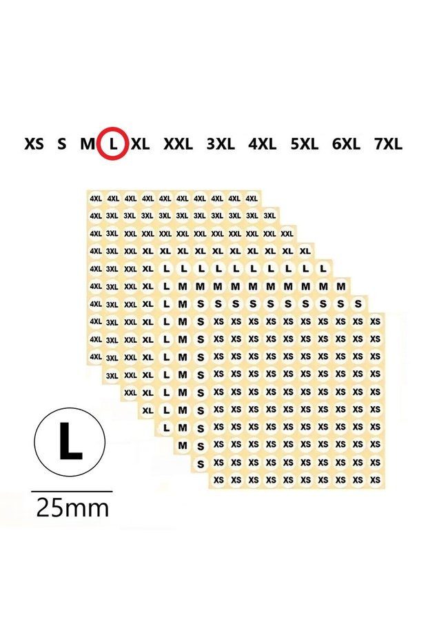Xxl-Store Clothes, Size Label Diameter-25Mm Self-Adhesive (210 Pieces) Round Size Label