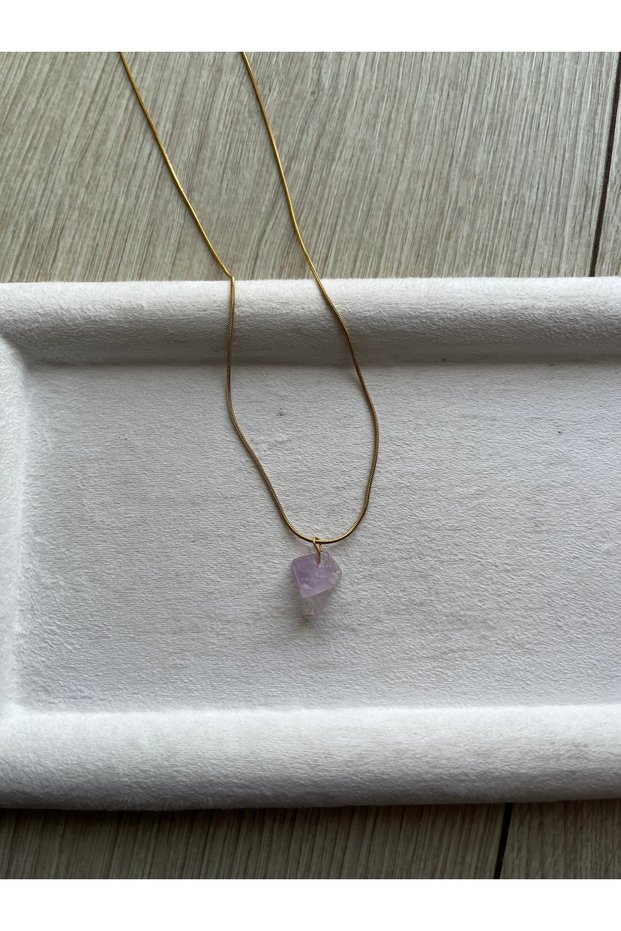 Raw Amethyst Stone Steel Snake Necklace Handcrafted