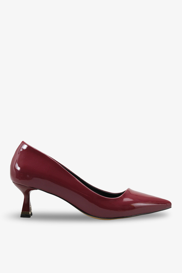 Fasla Women's Heeled Pointed Toe Shoes - Burgundy Patent Leather