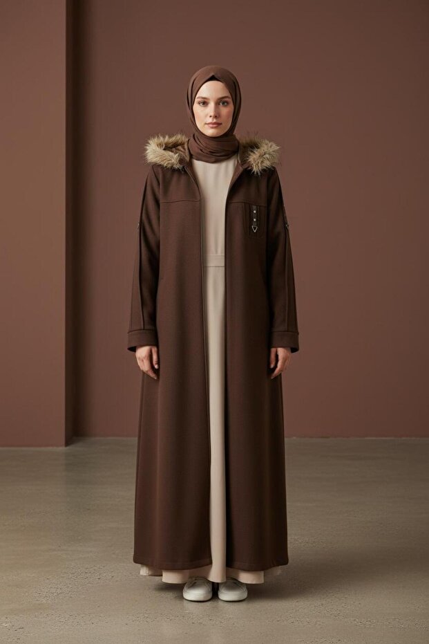 çıkarılabilir kapşonlu kaşe manto - 2