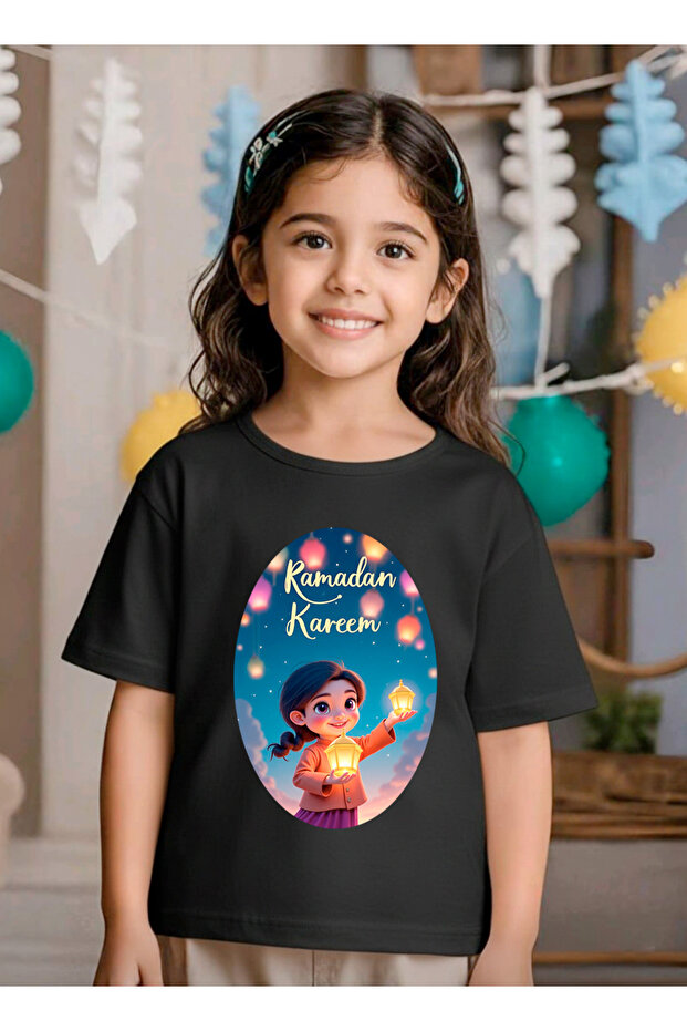 Ramadan Eid Printed Girls' T-Shirt, 100% Cotton Fabric