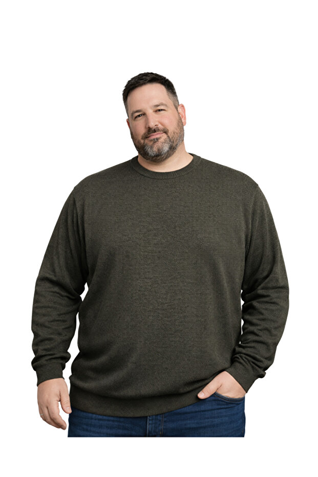 Men's Oversized Khaki Crew Neck Knitwear Sweater 5Xl-6Xl-7Xl-8Xl