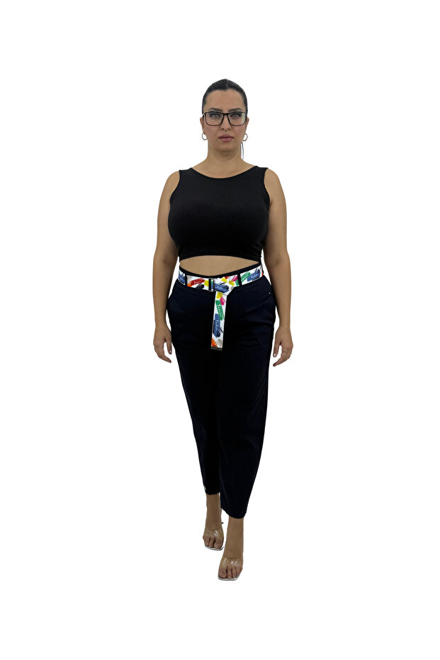 Plus Size Mom Belted High Waist Women's Pants