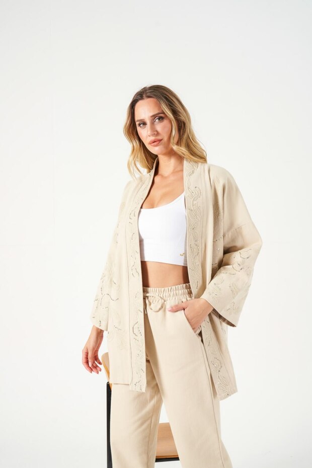 Taş İşlemeli Kimono Ceket - 3