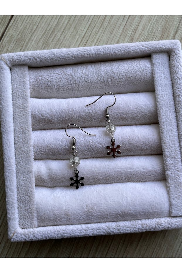 Snowflake Detailed Najaf Stone Steel Earrings Handcrafted