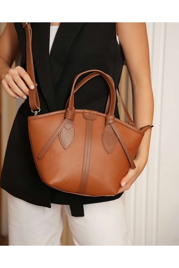 Women's Tan Faux Leather Zippered Lined Hand and Shoulder Bag Sonira