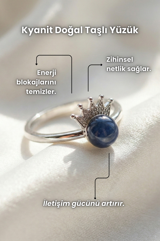 Kyanite Natural Stone Princess Crown Cut Ring Adjustable