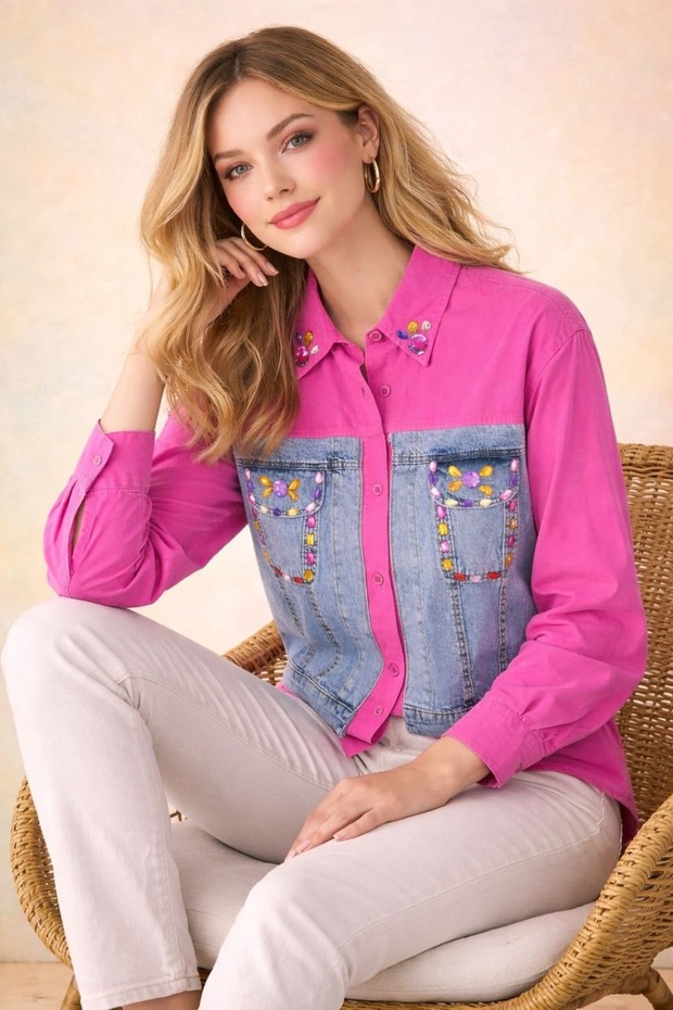 DENIM MIX TAŞLI GÖMLEK - 2