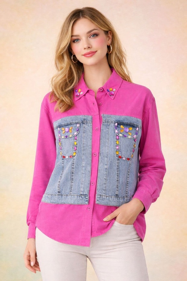 DENIM MIX TAŞLI GÖMLEK - 1