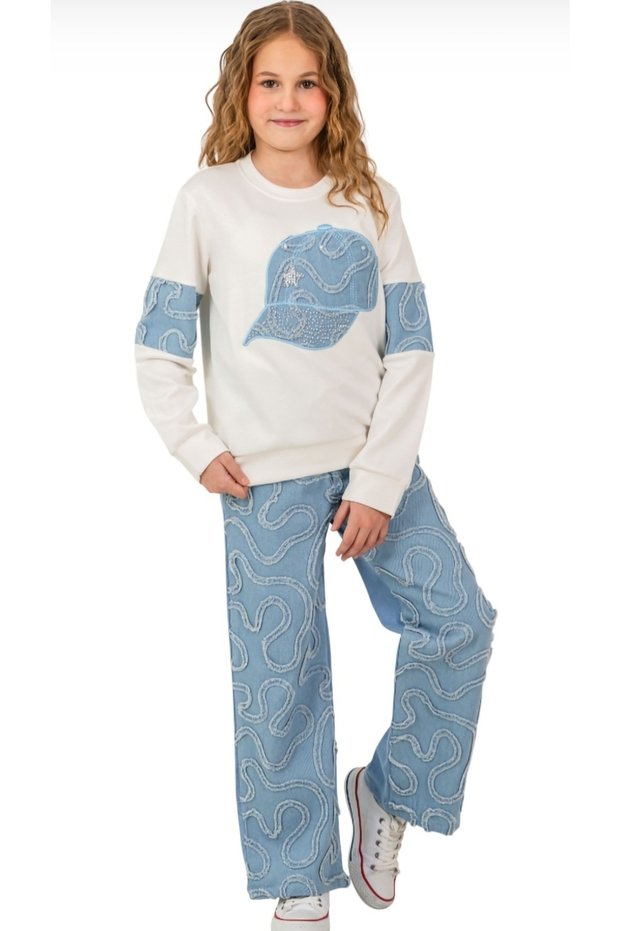 Kiz Cocuk Kot Lasse Set with Pants and Printed Combed Cotton Seasonal Holiday Wear