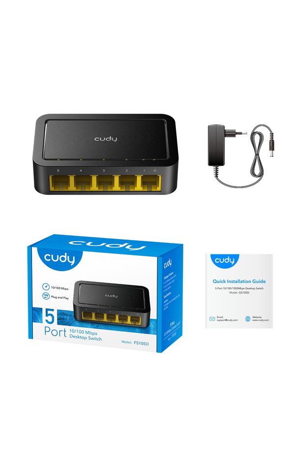 Cudy fs105d 5-port mbit desktop unmanaged plastic chassis switch